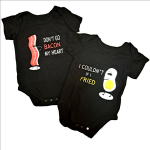 🌟 TWIN Onesies Bacon & Egg Themed Funny Short Sleeve 🌟